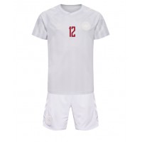 Fotballdrakt Barn Danmark Kasper Dolberg #12 Bortedraktsett VM 2022 Kortermet (+ Korte bukser)